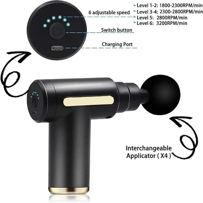 Professional Massage Gun – Portable Muscle Relief Deep Tissue Massager with 4 Replaceable Heads