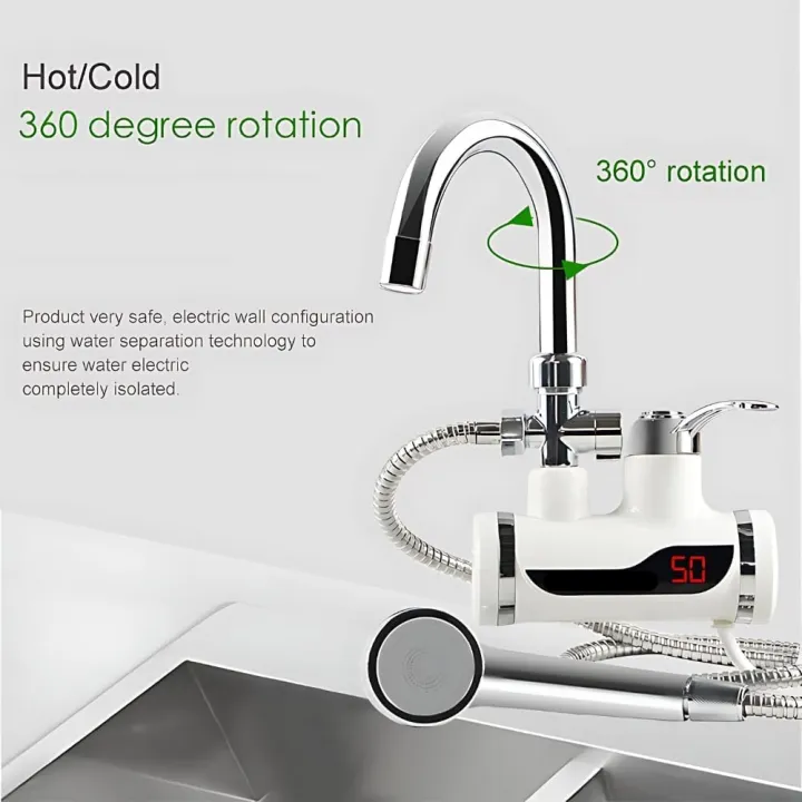 Instant Electric Water Heater Tap with Digital LED Display & Shower Head – 3000W Tankless Hot Water Faucet