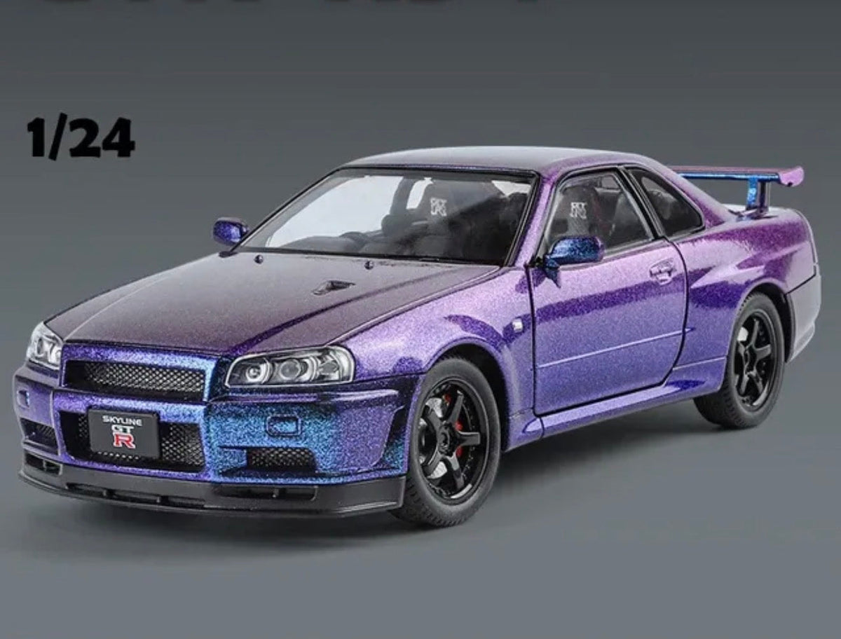 1:24 Diecast Nissan Skyline GTR-R34 Modified Model Car