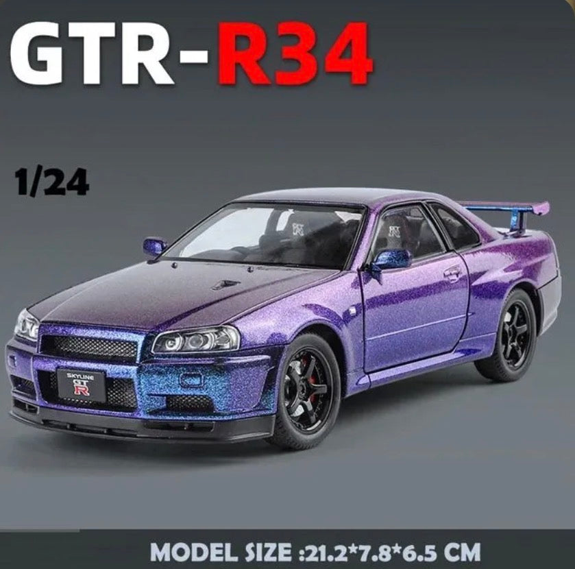 1:24 Diecast Nissan Skyline GTR-R34 Modified Model Car