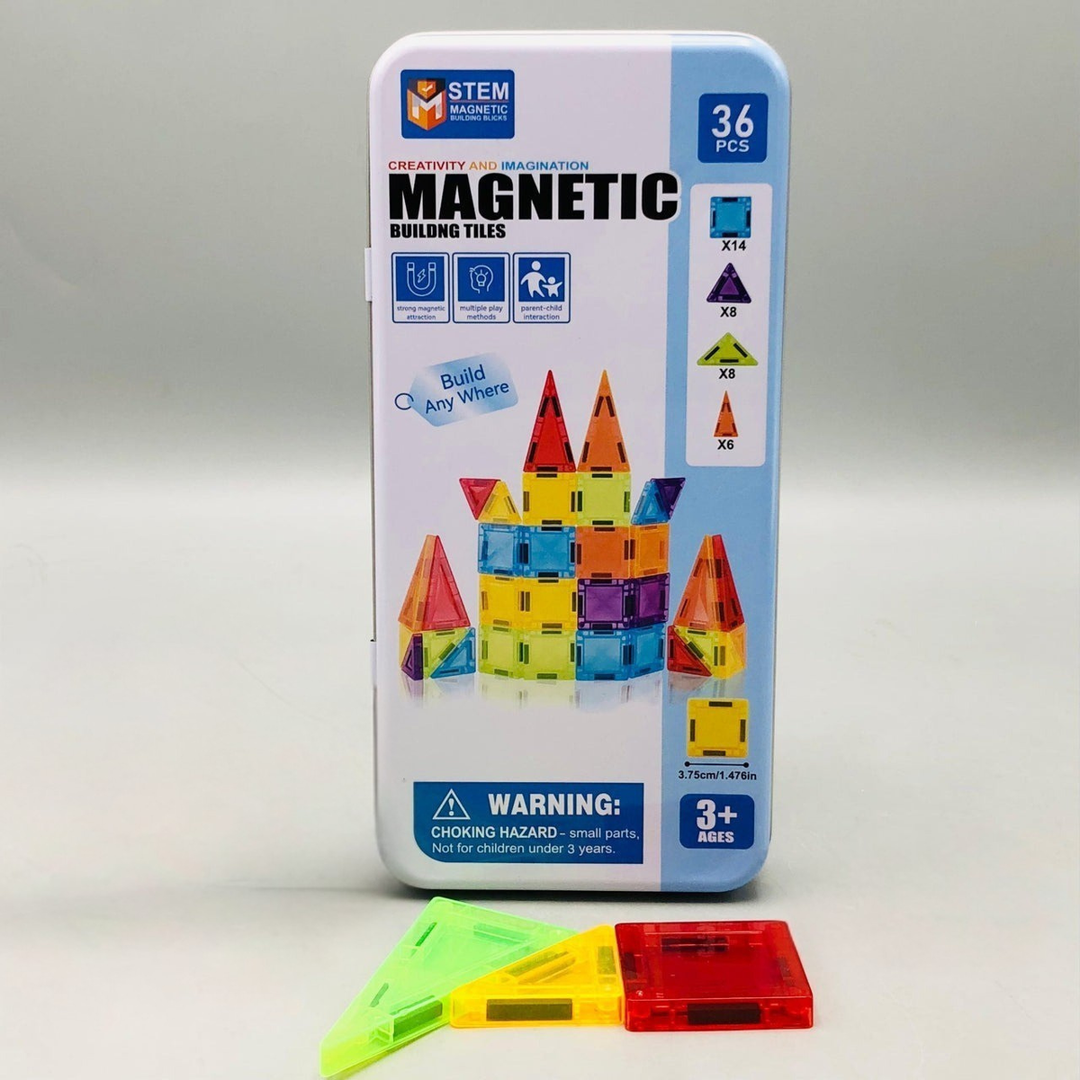 36Pcs Kids Magnetic Tiles Building Set With Storage Box