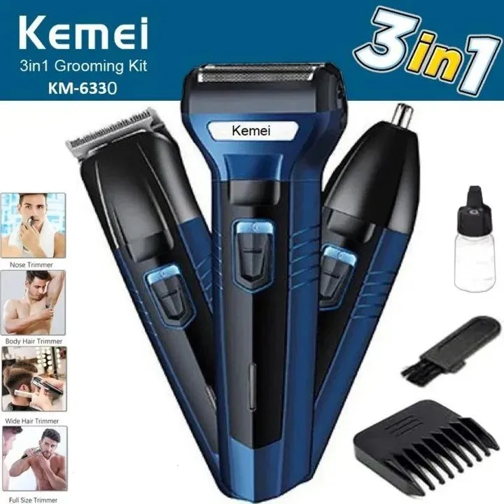 KEMEI KM-6330 3-IN-1 PROFESSIONAL GROOMING TRIMMER KIT FOR MEN