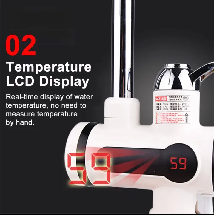 Instant Electric Water Heater Tap with Digital LED Display & Shower Head – 3000W Tankless Hot Water Faucet