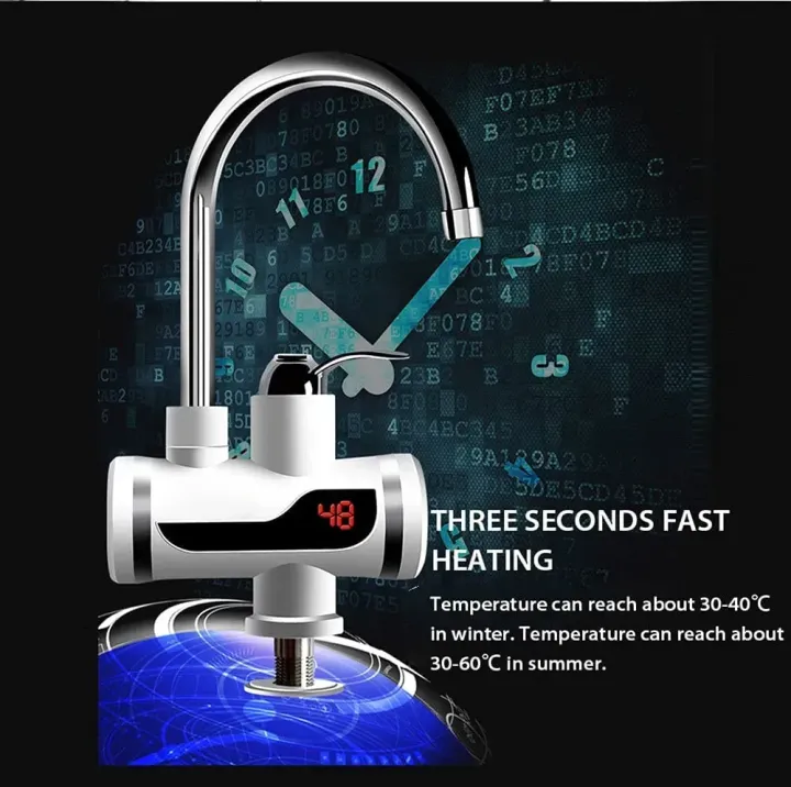 Instant Electric Water Heater Tap with Digital LED Display & Shower Head – 3000W Tankless Hot Water Faucet
