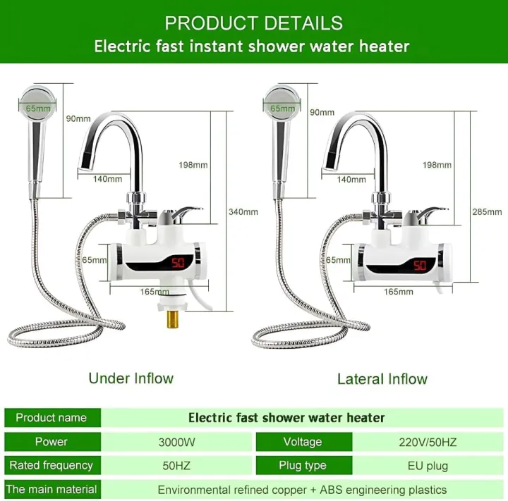 Instant Electric Water Heater Tap with Digital LED Display & Shower Head – 3000W Tankless Hot Water Faucet