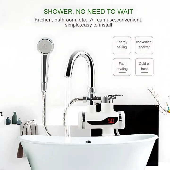 Instant Electric Water Heater Tap with Digital LED Display & Shower Head – 3000W Tankless Hot Water Faucet