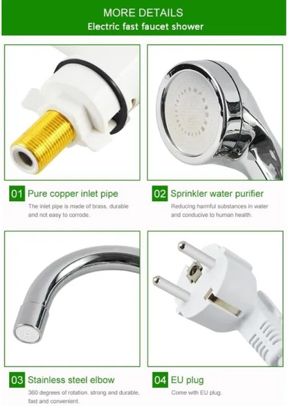 Instant Electric Water Heater Tap with Digital LED Display & Shower Head – 3000W Tankless Hot Water Faucet