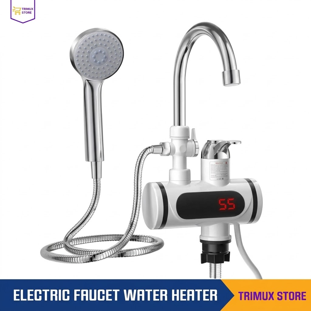 Instant Hot Water Tap Electric Faucet with Digital Temperature Display & Shower Head