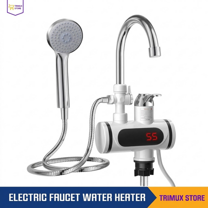 Instant Hot Water Tap Electric Faucet with Digital Temperature Display & Shower Head