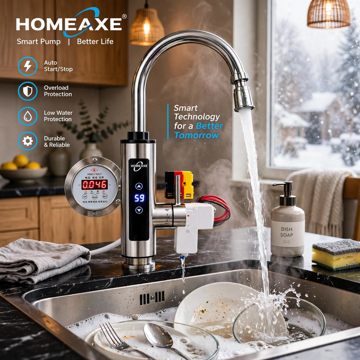 Instant Electric Water Heating Tap with Digital Temperature Control