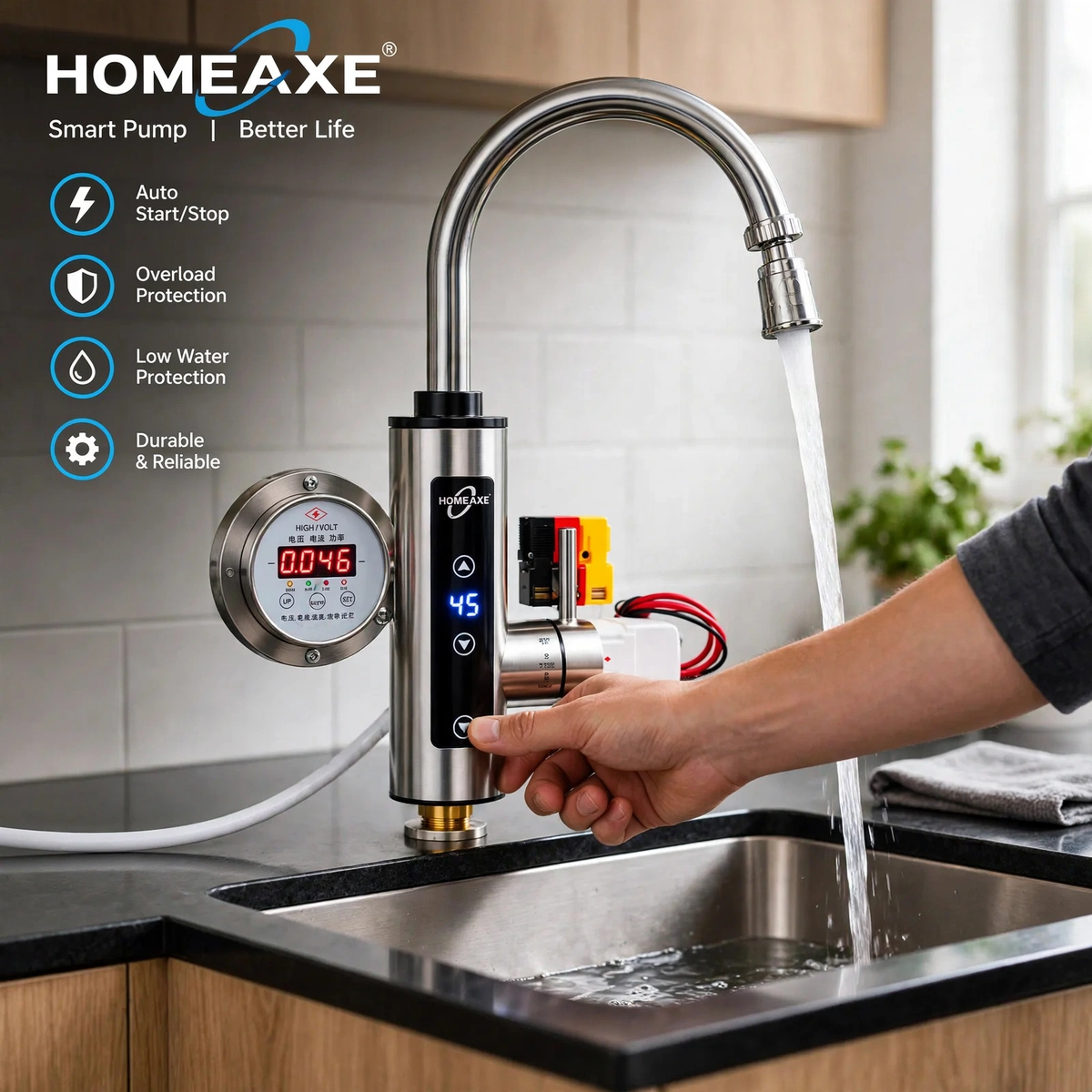 Instant Electric Water Heating Tap with Digital Temperature Control
