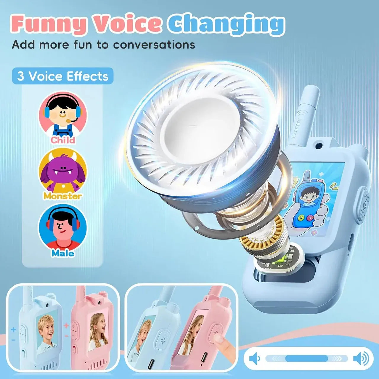 2Pcs Rechargeable Kids Video Walkie Talkie